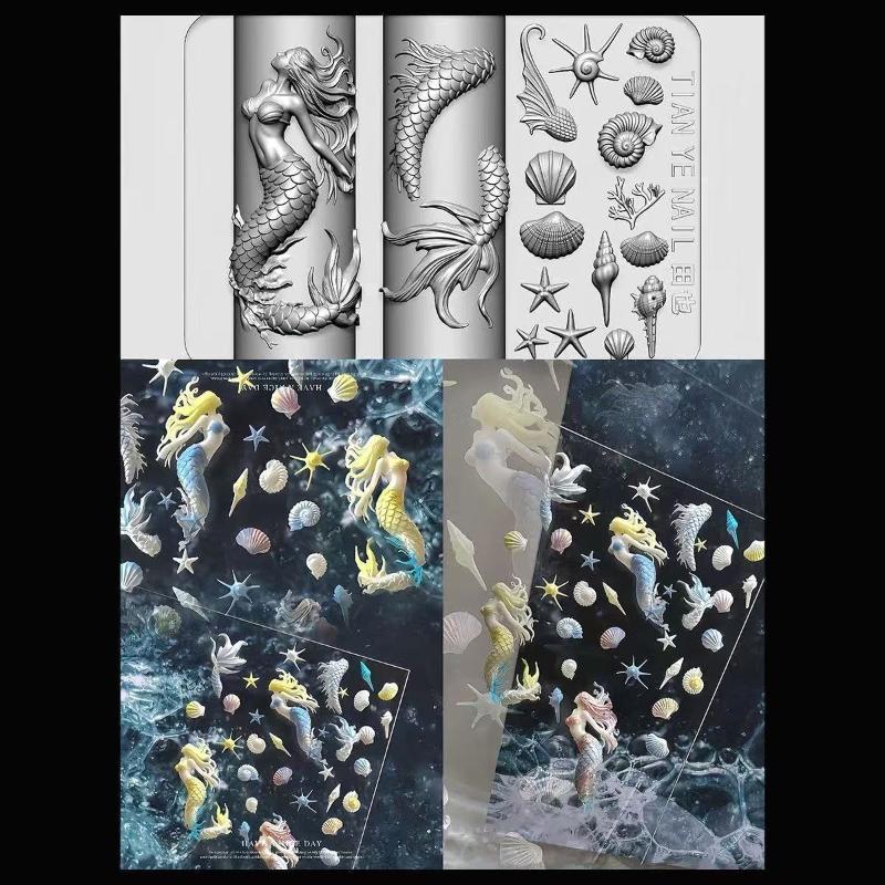 Resin Art Templates Free - 3D Soft Silicone Nail Ocean Mermaid