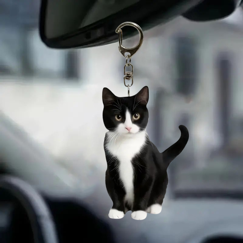 Black And White Cat Keychain 2 - Resin Art Ring Design review and price